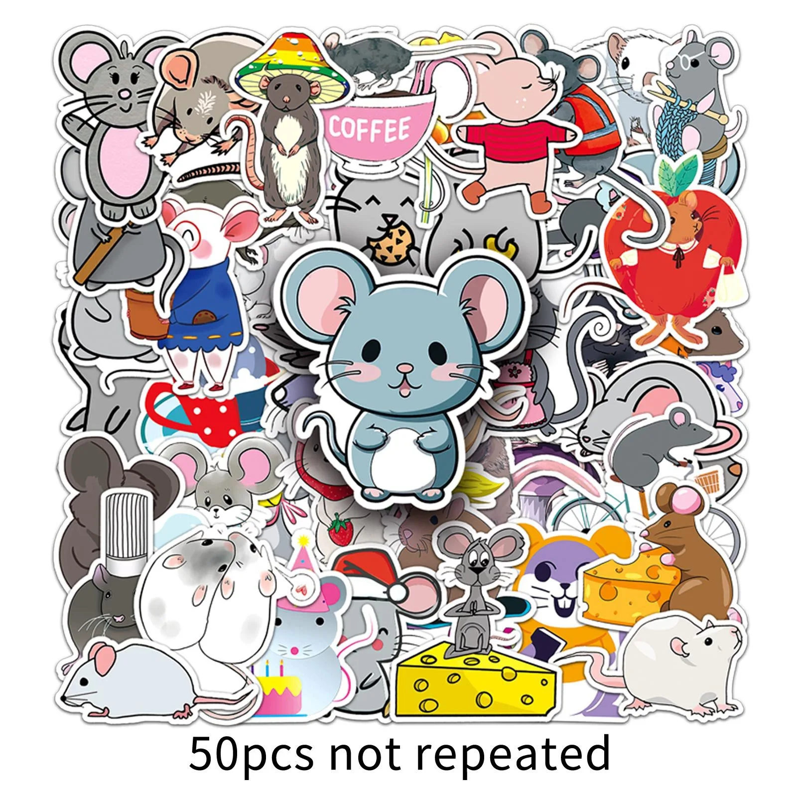 al-50pcs mouse doodle PVC waterproof graffiti animal sticker packs for kids refrigerator laptop luggage noteboo