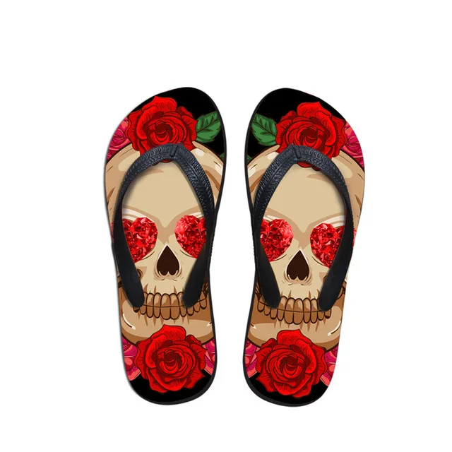 Skull Rose Design Women Summer Flip Flops Non-slip Casual Slippers Woman lady Fashion Beach Flipflops Mujer 2019