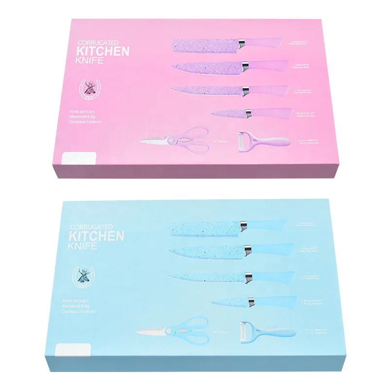 6pcs Colorful Kitchen Tool Set Pink Kitchen Knife Kit Gift Blue Kitchen Tools For Fruits Vegetables Meat Restaurant
