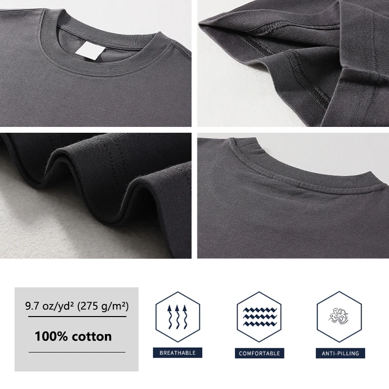 YLS 275g Tshirt Mens Plain White 100% Cotton Oversized Drop Shoulder T-shirt Blank Streetwear Heavyweight Plain T Shirts For Men
