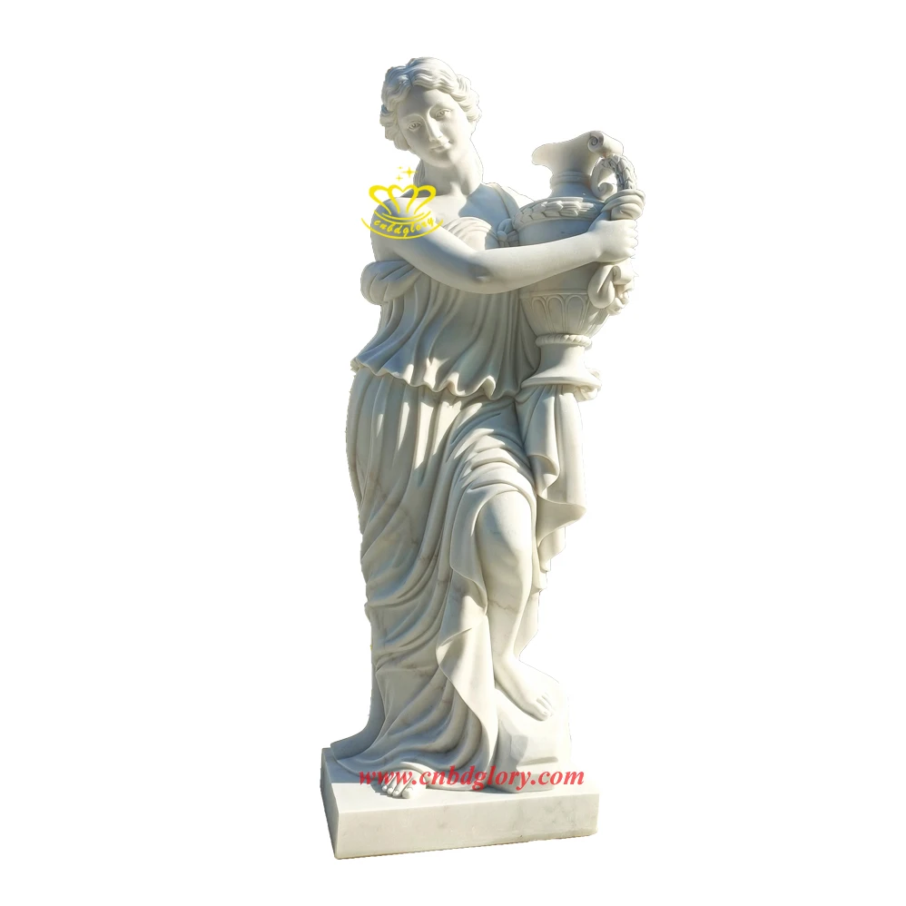 Outdoor garden Street Landscape decoration Design stone art Sculpture Beautiful Marble hold jar lady Statue