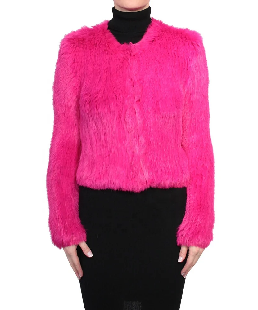 Thick knit top quality long sleeve pink rabbit bridal fur jacket real apparel clothes