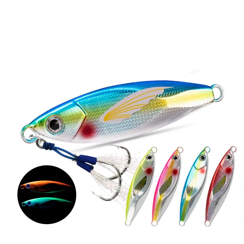 Hot Sales 4Colors UV luminous jigging lure Slow Metal Jigs Sea fishing lures Bait Tuna Bass Spoon Jig Sea Boat Lure