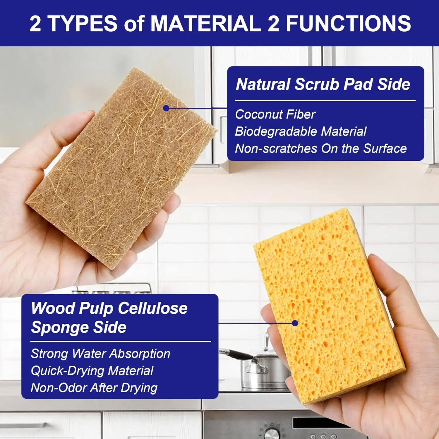 Eco Friendly Natural Wooden Cellulose Sponge Scrub Biodegradable Sisal Dish Washing Sponge For Kitchen Cleaning
