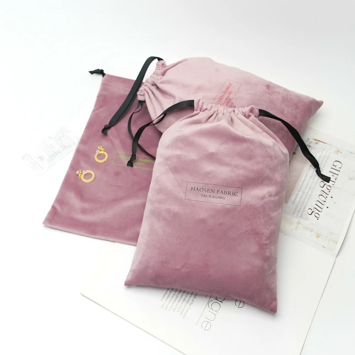 Custom Logo Silk Velvet Cloth Gift Packaging Bag Branded Matt Satin Drawstring Dust Bag For Handbag