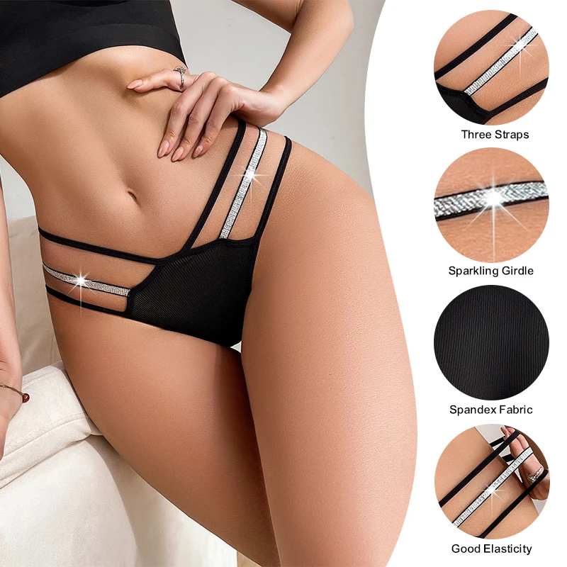 Wholesale Woman Shiny Belt Briefs Ladies Solid High-cut 3 Color Underwear Women Breathable Ribbed Cotton Panties