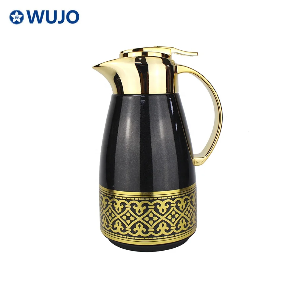 WUJO 1L 1.3L pink black glass refill vacuum flask arabic coffee pot