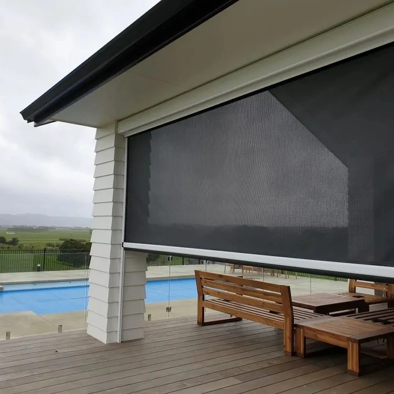 PVC Waterproof Fabric Motorized Curtain Outdoor Raised Blinding Zip Screen Shade Patio Roller Blinds