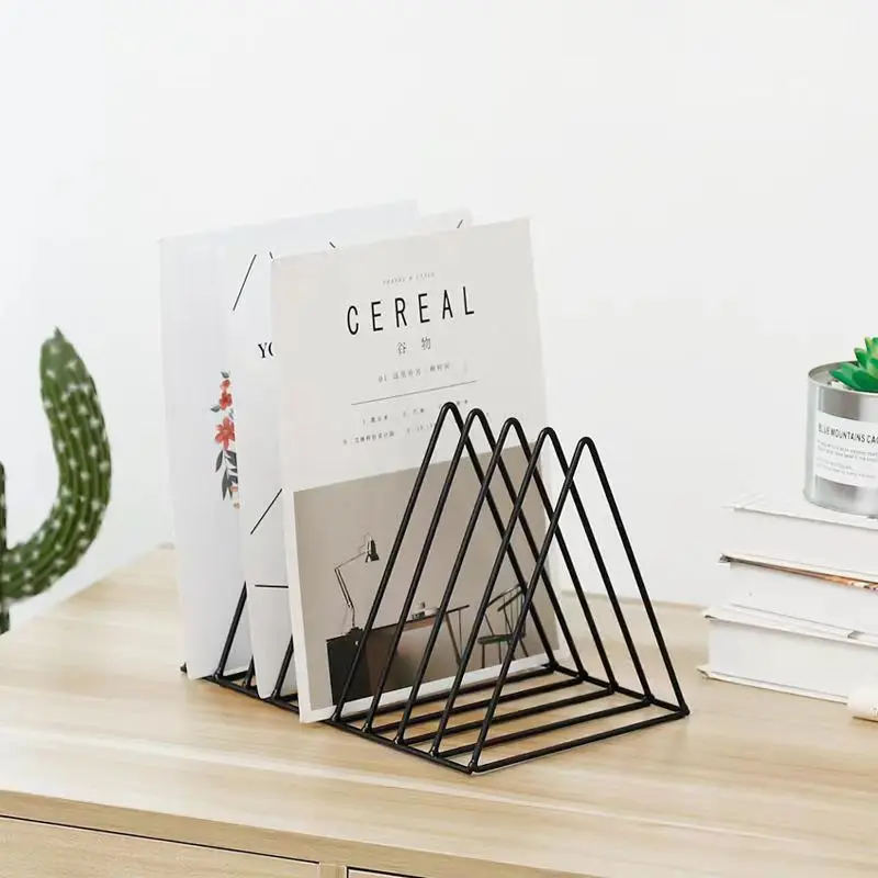 Portable Storage Rack for File Magazine Book 7 Slot Metal Racks Triangle Holder Organizer for Office Home Storage Shelf