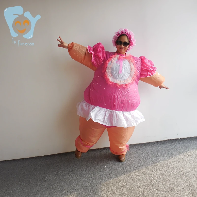 Men Women Funny Halloween Costume Cosplay Fat Funny Suits Inflatable Pink Cute Doll  Costumes
