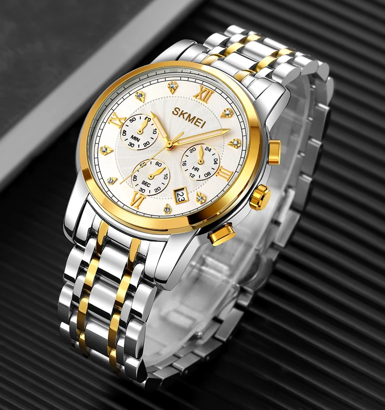 New Arrival Skmei 1904 Luxury Men Quartz Watch Stainless Steel Strap Wristwatch Waterproof Wholesale Price