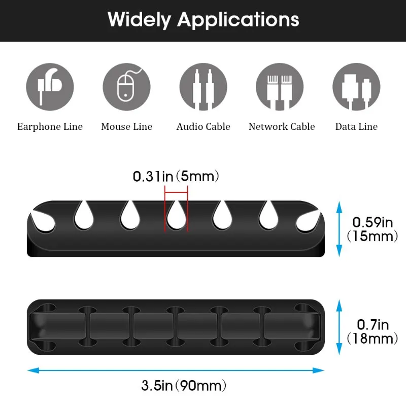 Silicone Desktop Cable Mount Fixing Winder Tidy Management Holder Silicone Cable Clamp Clips Organizer