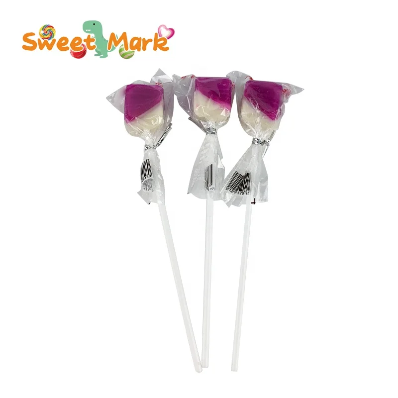 Factory candy lolly lollipop cube shape 2 layer grape litchi lychee flavor lollipop candy stick