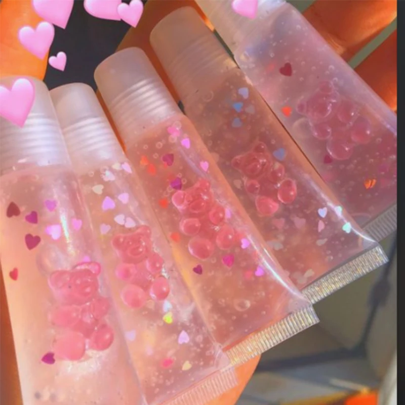 
Private Label 2021 Base Vendor Custom Kids Clear Glossy Lipgloss Bear Glitter Vegan Wholesale Nude Girl Lip Gloss 