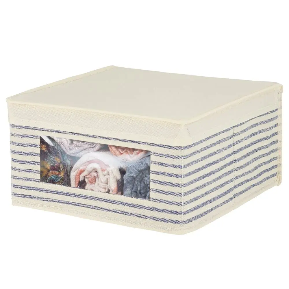 Foldable Linens Fabric Closet Blanket Bed Sheet Quilt Clothing Storage Bin Organizer Box With Clear Front Window Lid For Bedroom