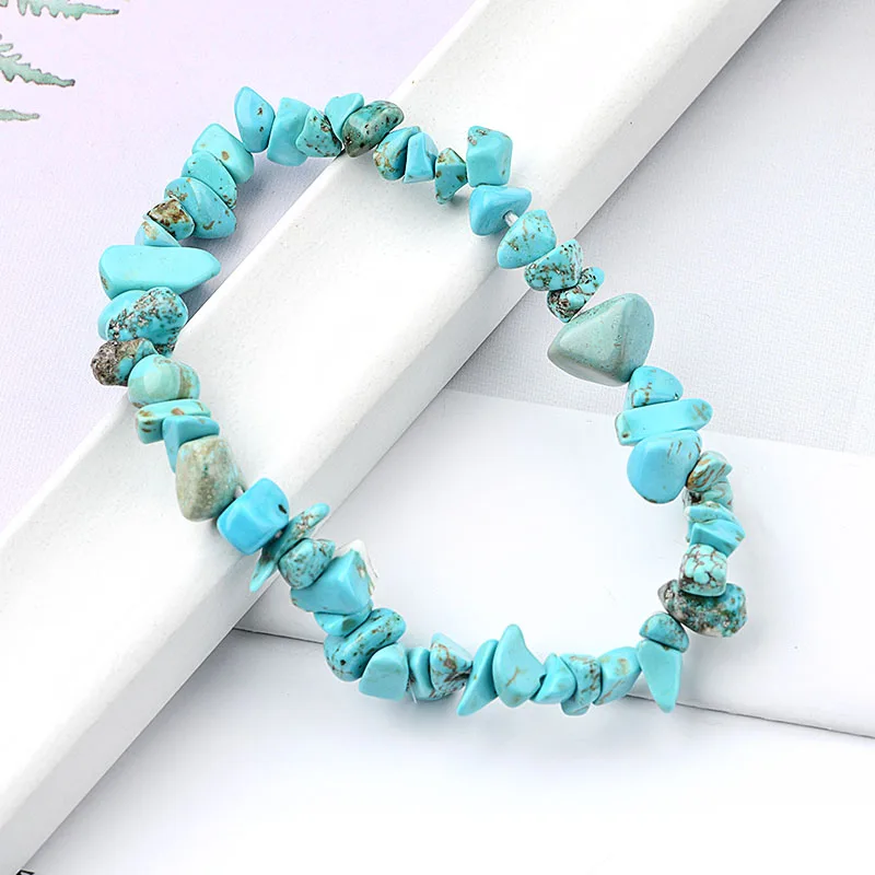 Elastic Healing Irregular Gemstone 7 Colors Chakra Chipped Stone Gravel Chip Bracelets 7.5'