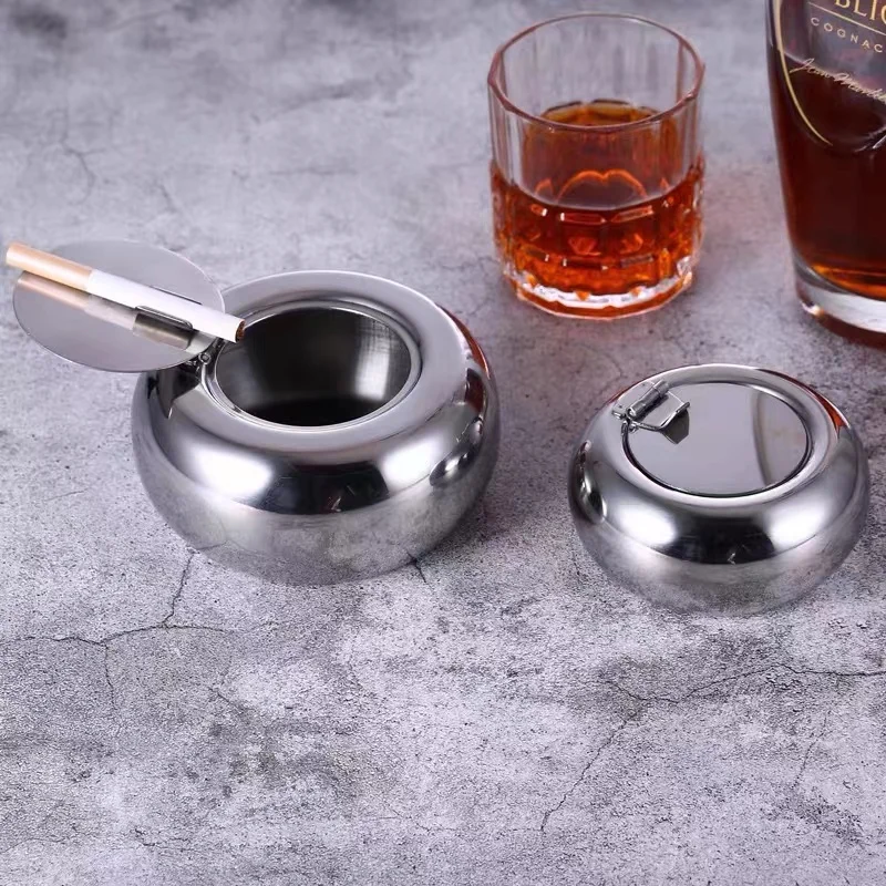 100mm  stainless steel Drum shape  portable windproof smokeless cigar ashtray with lid home office outdoor