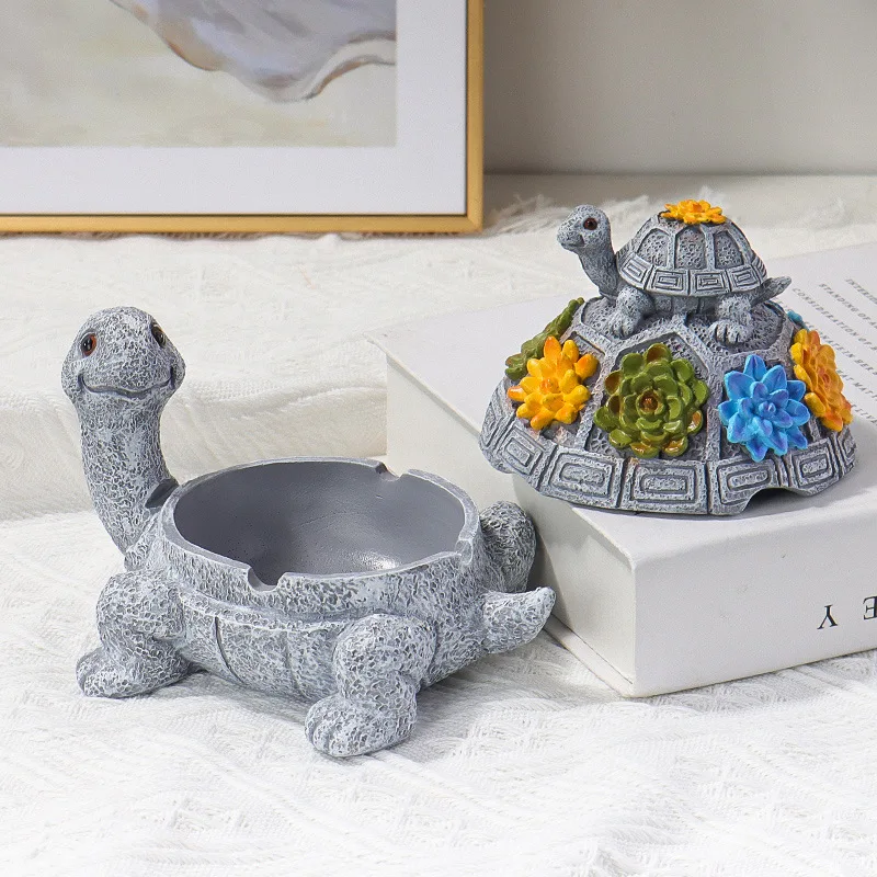 SE7 Custom Resin Crafts Office Decor Cute Parent&Child Turtles Statue Purifying Smokeless Ashtray