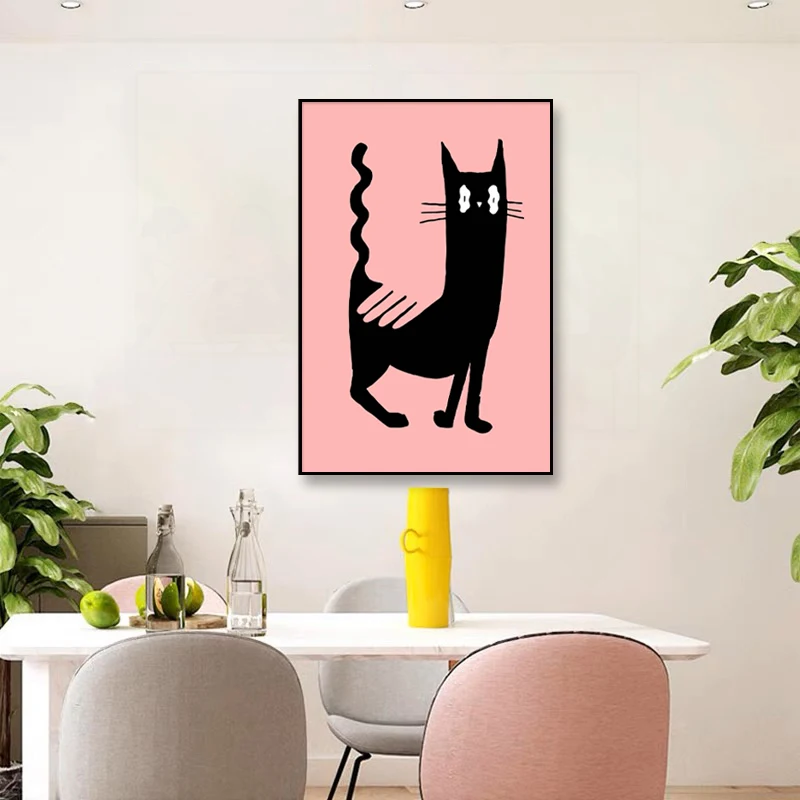 Kids Room Decor Framed Animal Picture Artwork Cat Canvas Painting Abstract Posters Wall Art Prints
