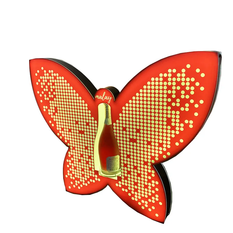 Butter Fly Artwork Rechargeable Customized Bottle Presenter LED VIP Service Tray Glorifier for Night Club Party