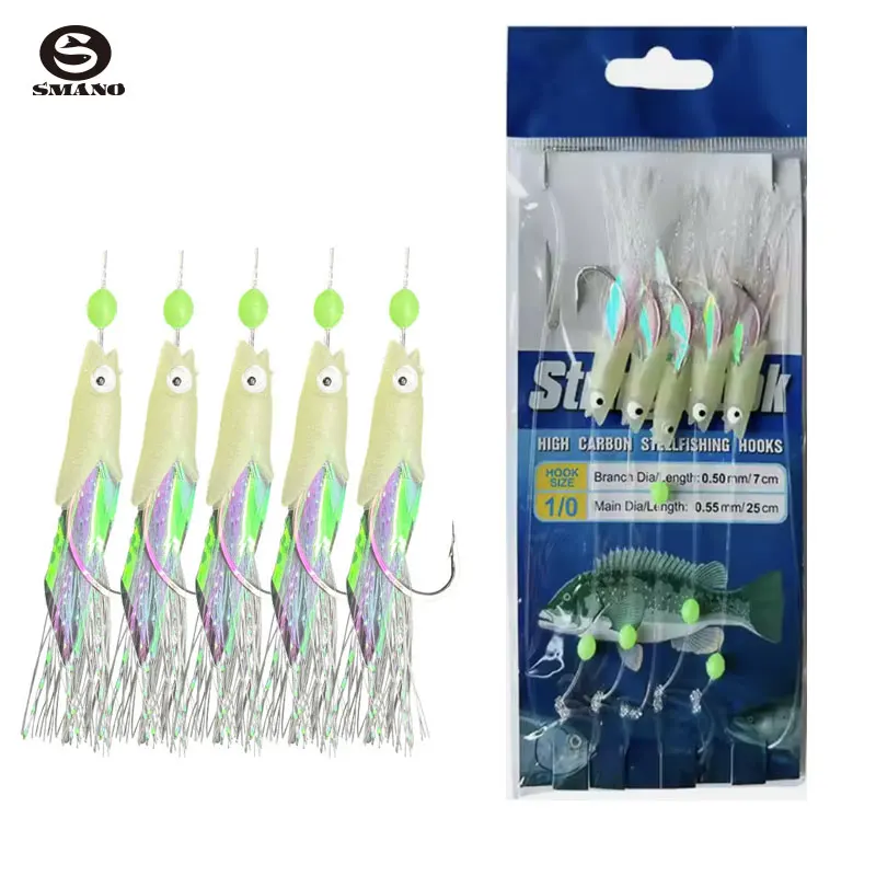 Wholesale Sabiki Rigs with Luminous Bait Group 5 Hooks for Sea Fishing Attracts Trout Effective on Mackerel Feather Rig
