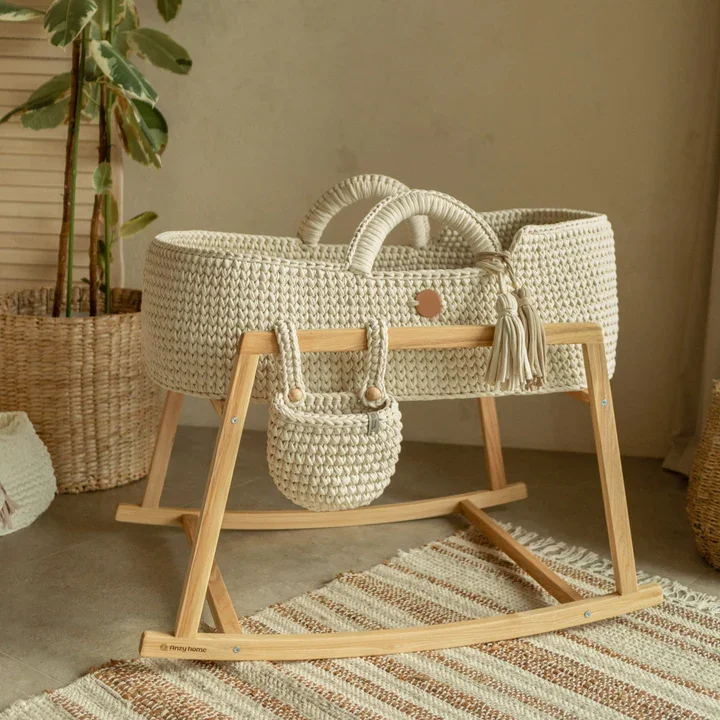 Cotton Rope Moses Basket Baby Diaper Changing Table  Newborn Bassinet Crochet basket Thick Foam Pad with Removable Cover