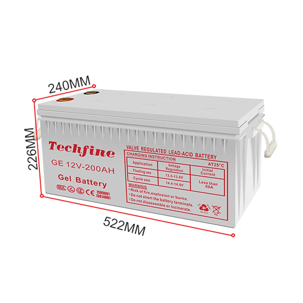 Techfine OEM надежная герметичная перезаряжаемая батарея 12 В 200 А гелевая для
