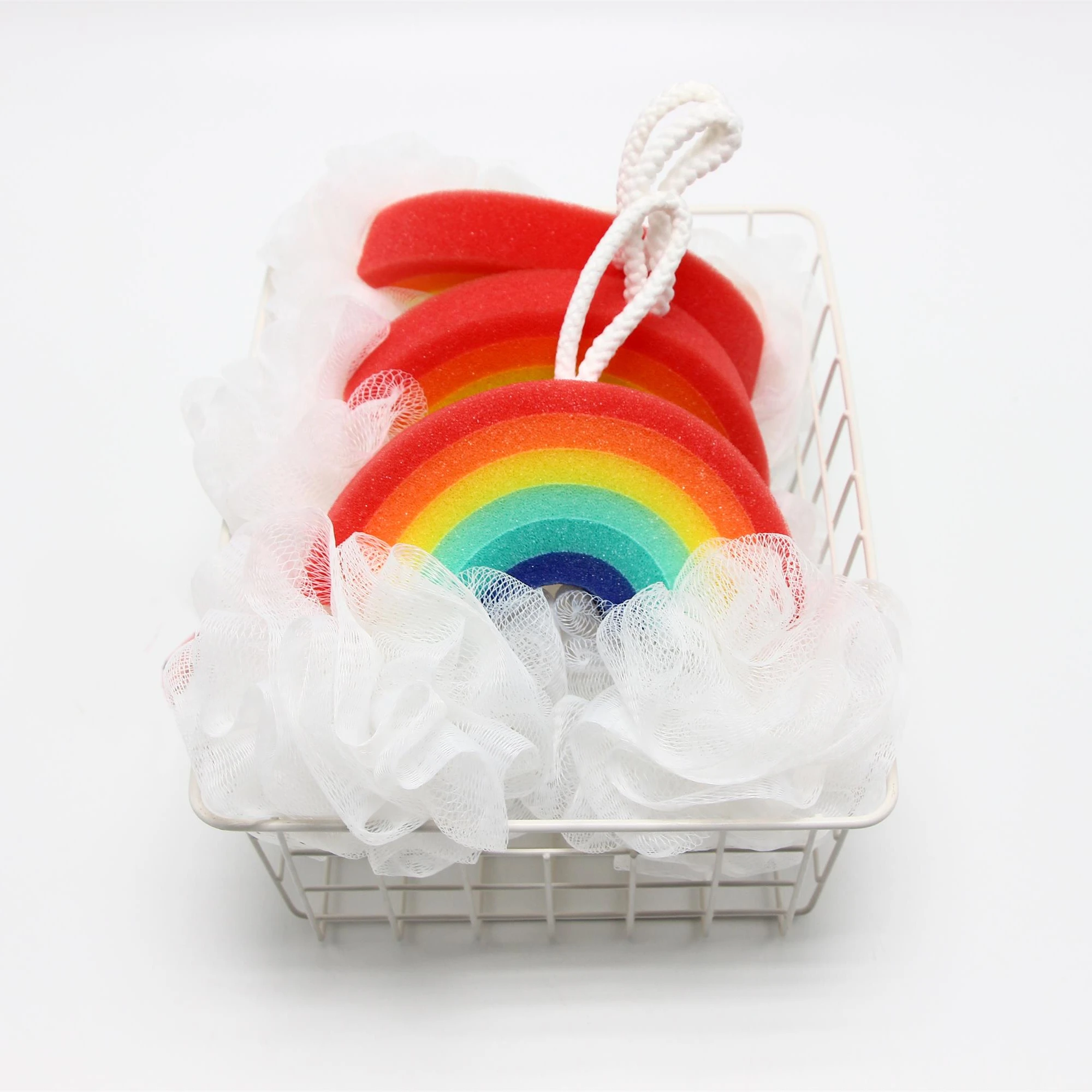 Perfect Quality colorful rainbow bath sponge mesh bath brush for kids bath ball wholesaler