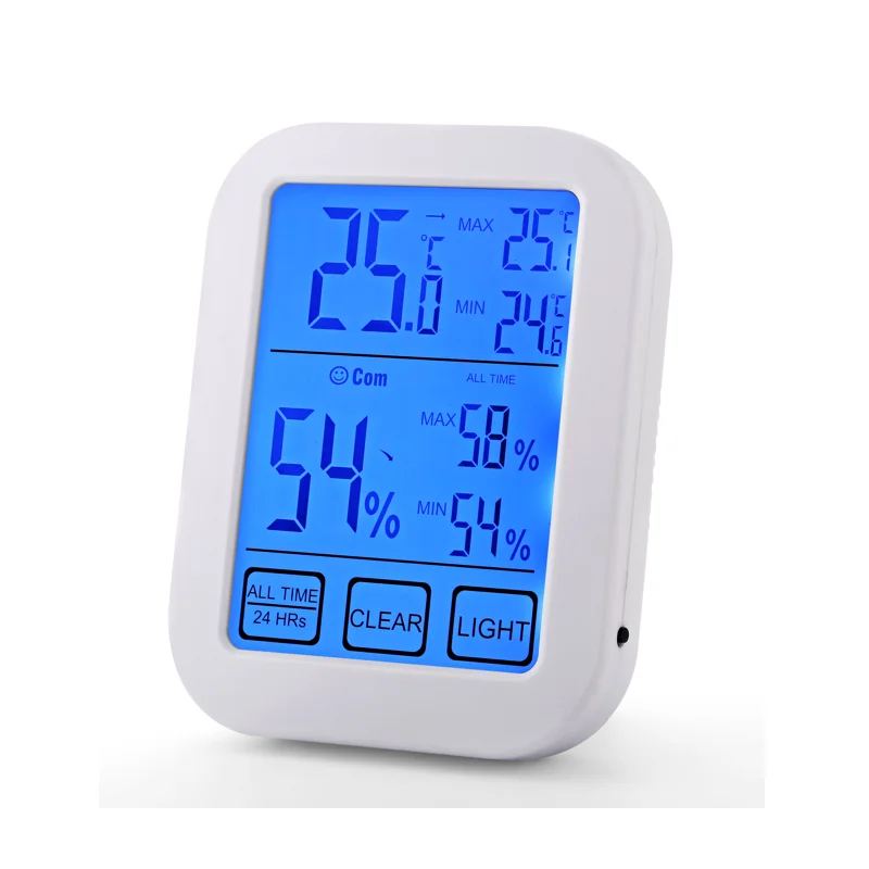 Newest Fashion Large Touch screen Wall Desk Clock MAX MIN-Memory Backlight temperature and humidity meter Thermometer Hygrometer