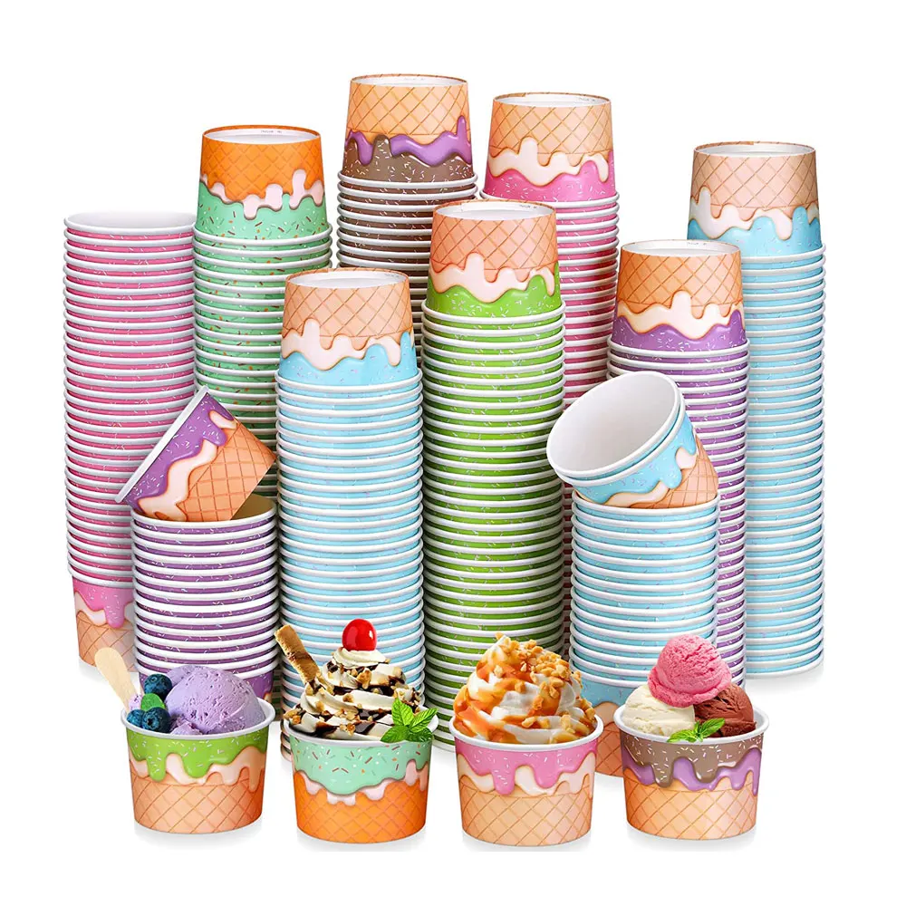 Disposable 4oz 6oz 8oz 12oz 16oz pink dessert cups  ice cream takeaway paper sundae cup with personal logo