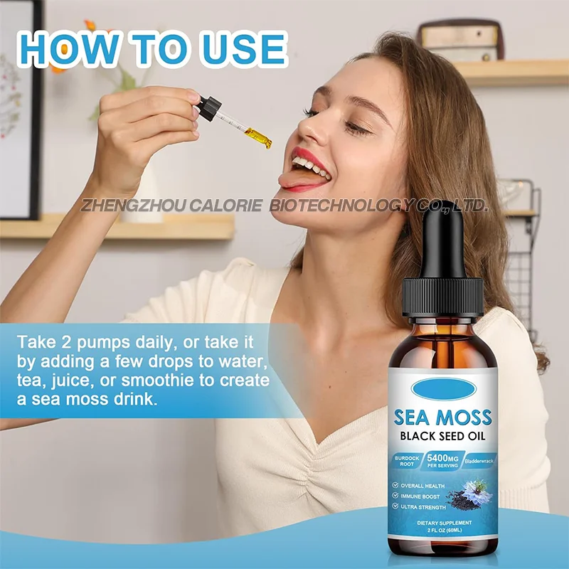OEM/ODM Private Label Sea Moss Black Seed Oil Ashwagandha Supplement Vitamin C Rich Oral Liquid Drops Herbal Extract in Bottle