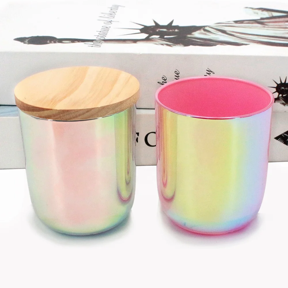 FENGJUN Luxury Iridescent Candle Jar Unique Holographic Glass Candle Holder candles jars with lid