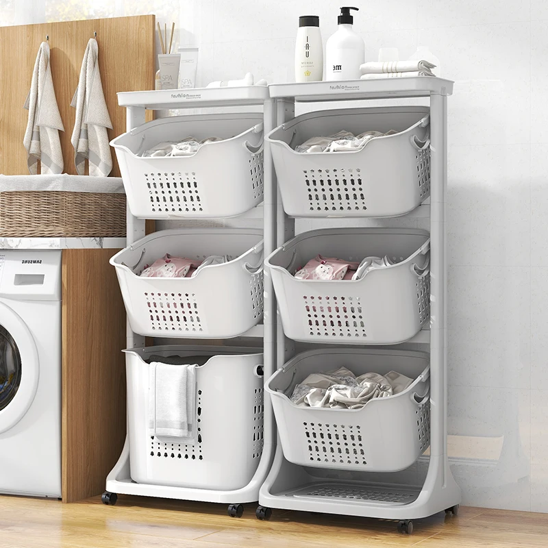 Sesame Cheap Factory Price Multipurpose Vertical Rolling Layered Detachable Plastic Laundry Storage Basket