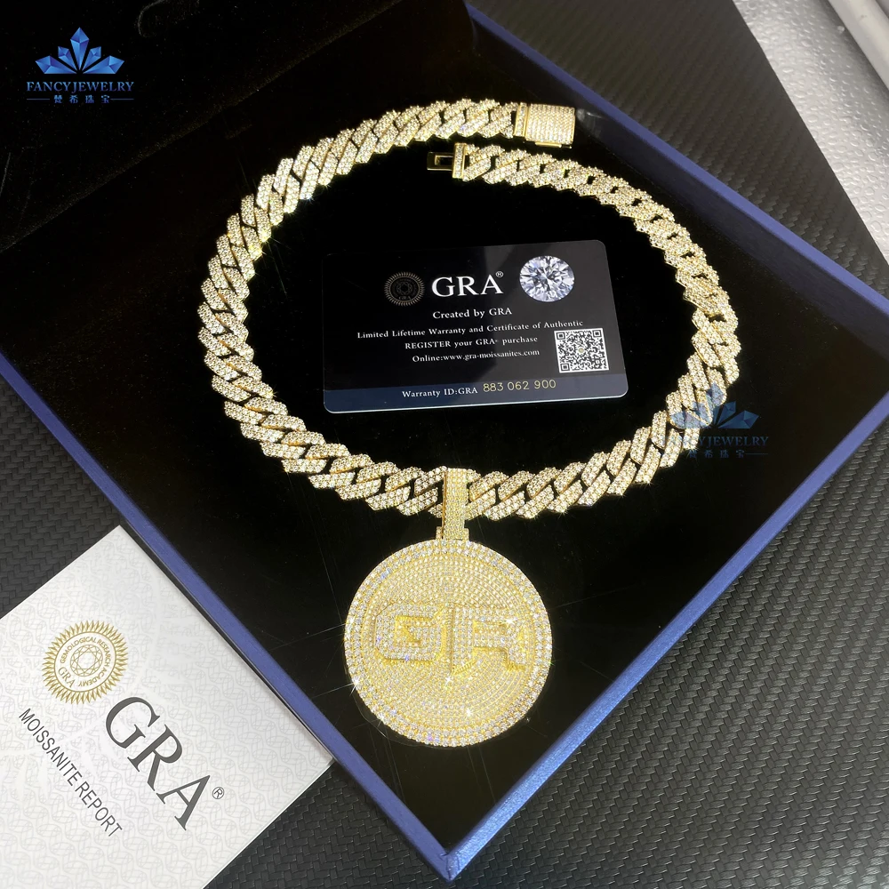 Pass Diamond Tester Iced Out Moissanite Name Pendant Custom 925 Silver VVS Diamond Hip Hop Letter Pendant Link Chain For Rapper