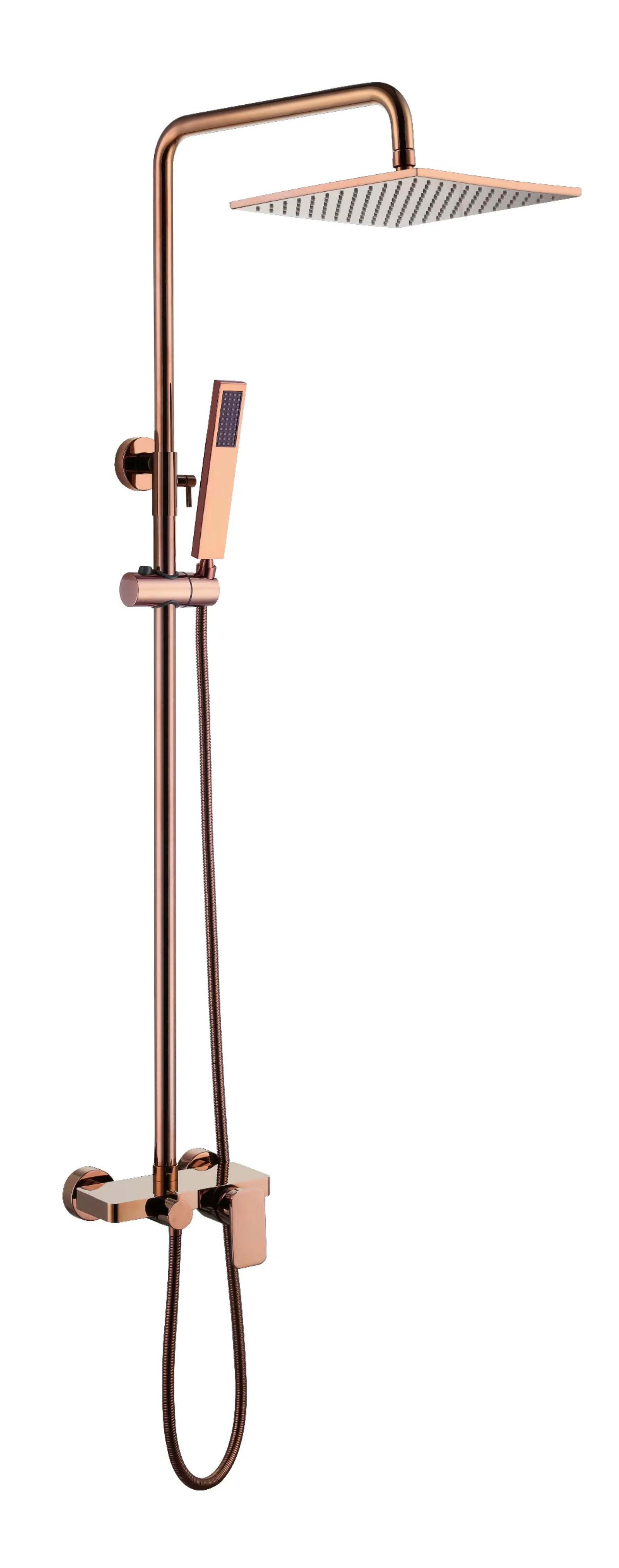 Luxury Round Rainfall Exposed Wall Mounted Bathroom Mixer Taps Thermostatic Gold Shower Set