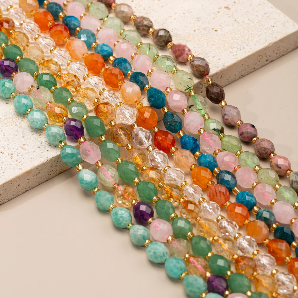 19cm Natural Gemstone Loose Beads Faceted Rhombus Tiger Eye Citrine Spacer Beaded for Bracelet DIY Jewelry Making