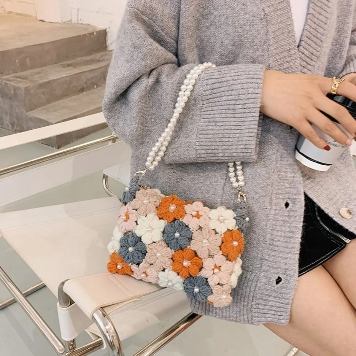 Cheap Fashion Literary Fashion Woven Chain Bags Women Luxury Designer Purse Handmade Crochet Knitted Flower Handbags