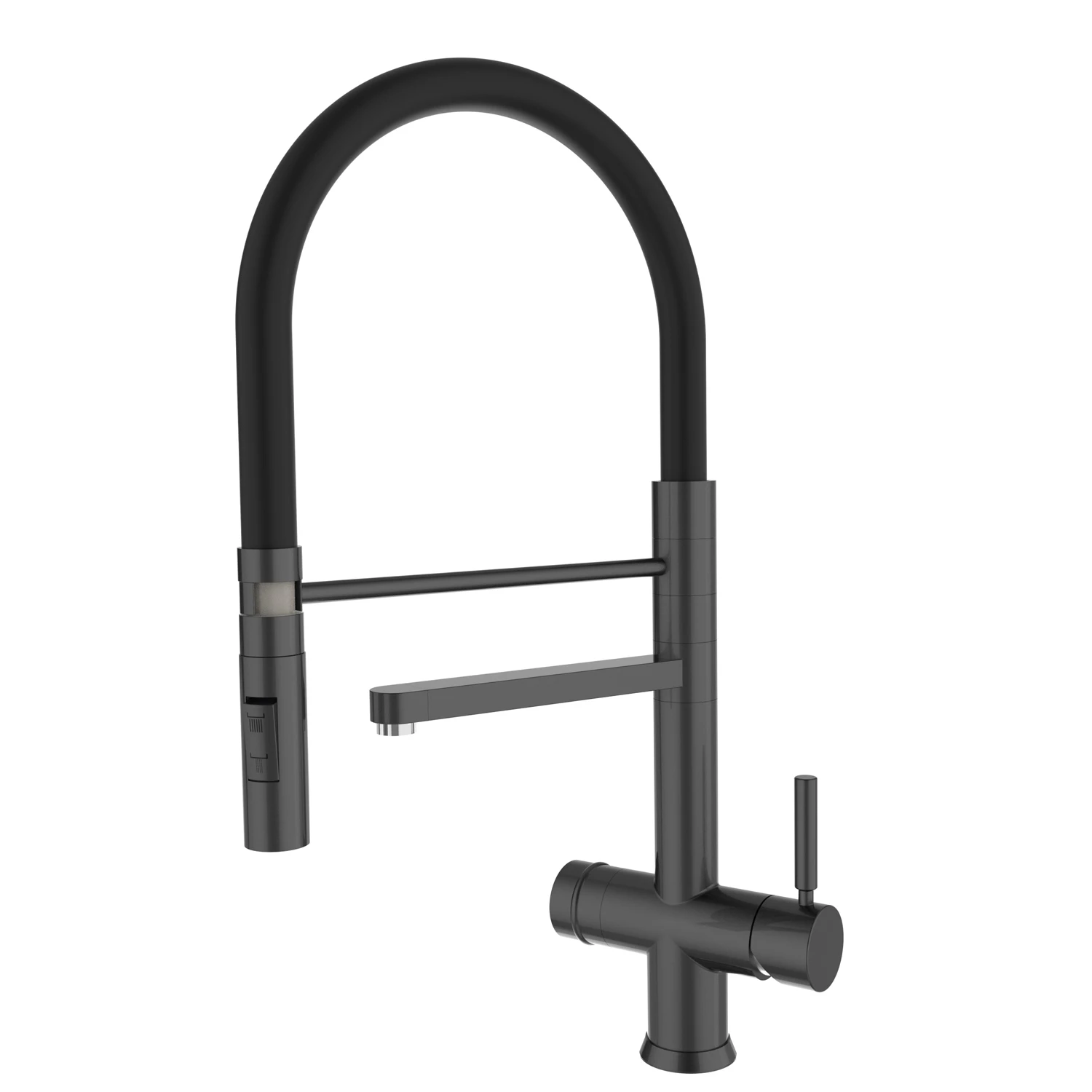 2022 Pull Out Double Handle Three Way Kitchen Faucet Matt Black Spring Pull Down Spray 3 Way Filter Water Tap