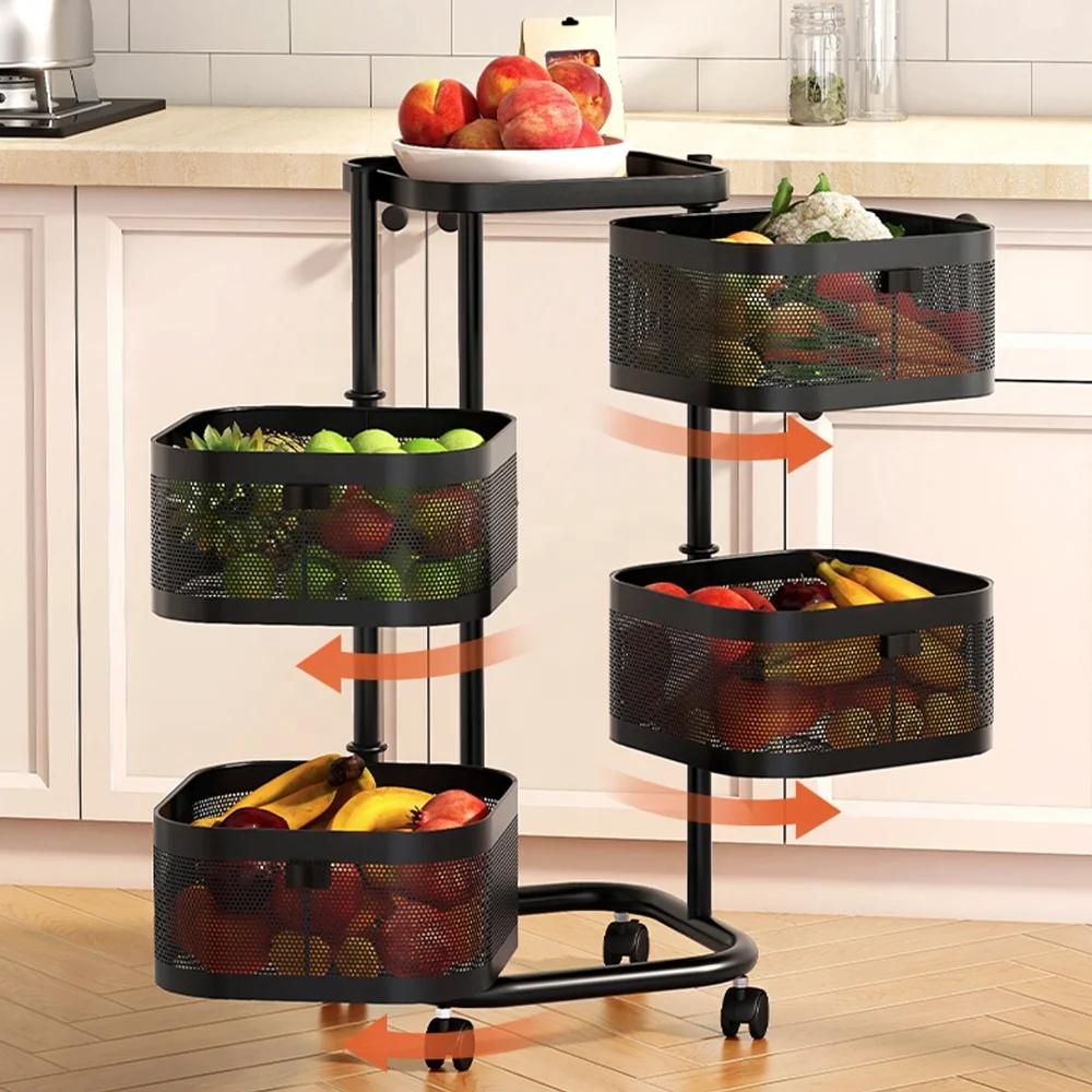 Kitchen storage rotatable shelf 3/4/5 layers vegetable or fruit storage rack
