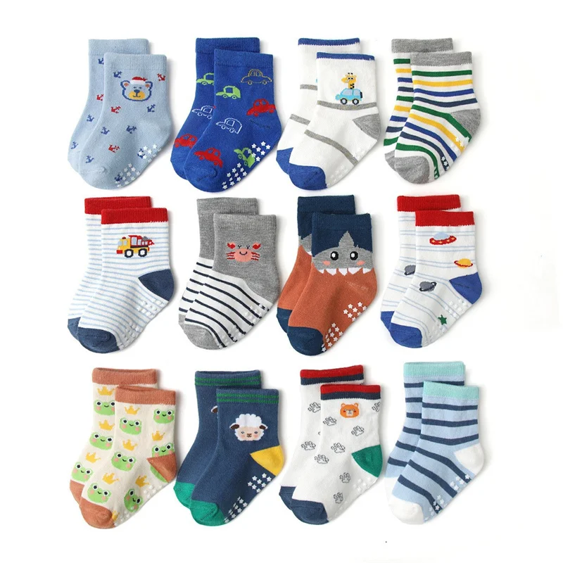 12 Pairs Set   Toddler Boy Girl Cartoon Ankle Cotton Wholesale Kids Socks Korean Baby Socks