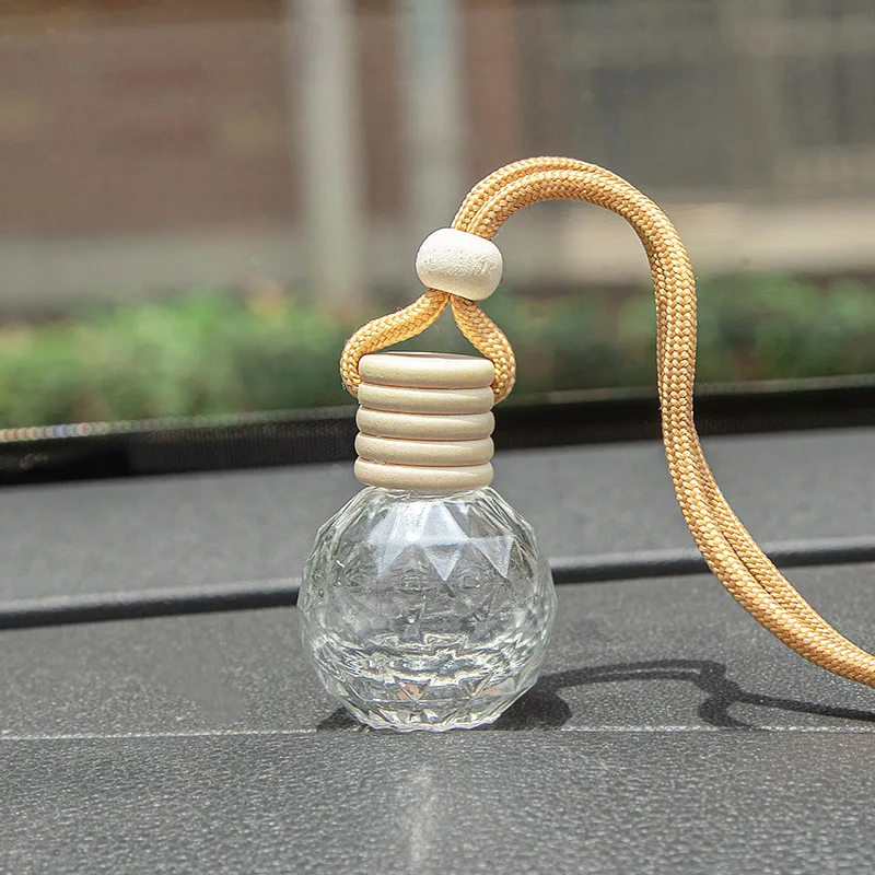 round Diamond Shape Transparent Glass Car Air Diffuser Bottle with Hanging Rope Clear for Perfume Oil Air Freshener Packaging