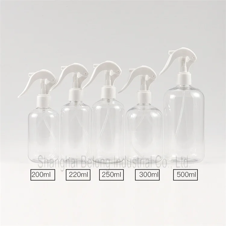 IBELONG 200ml 220ml 250ml 300ml 500ml Blue Black White Amber Clear PET Plastic Spray Bottle with Spray Trigger Sprayer Pump