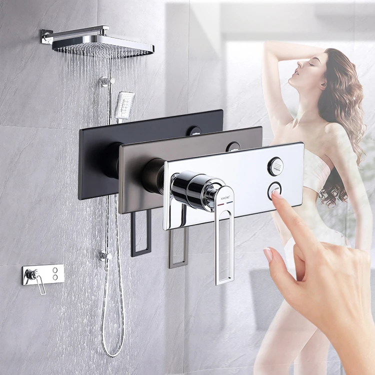 luxury shower set bathroom concealed shower mixers hotel black brass Piano key wall mount shower system