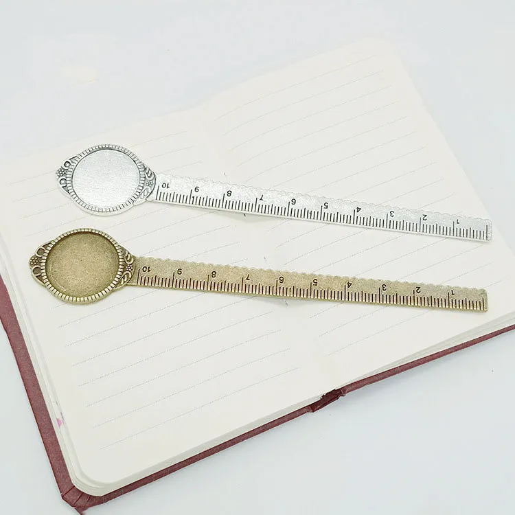 Antique Silver tone/Antique Bronze Classic Ruler Bookmark Pendant Charm   20mm Cabochon/Cameo Base Setting Tray Bezel