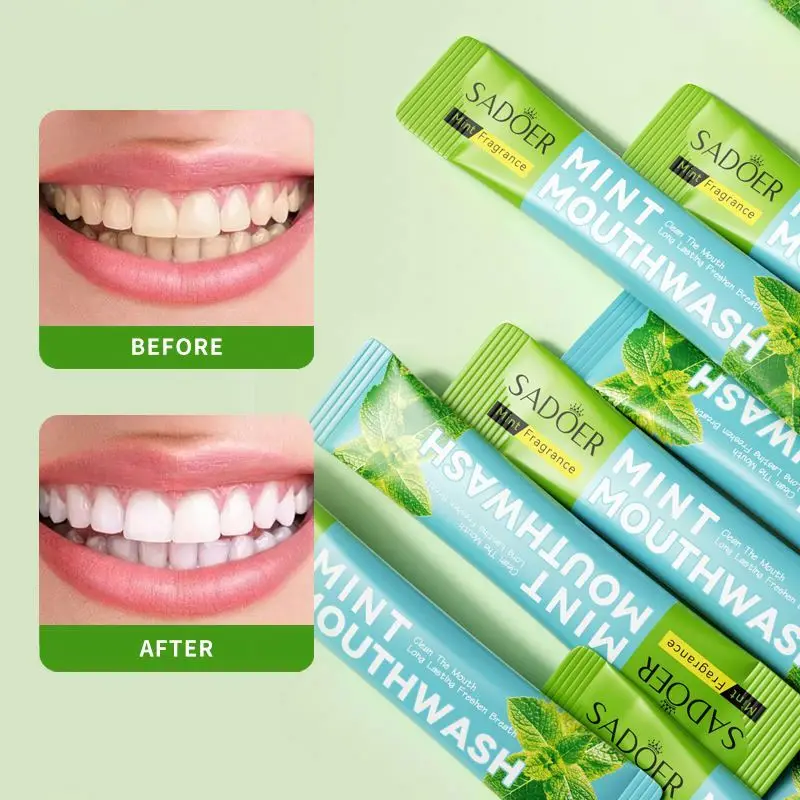 Sadoer Disposable Mouthwash Liquid Alcohol Free Organic Oral Care Natural Mint Peach Lemon Favor Mouth Wash Private Label