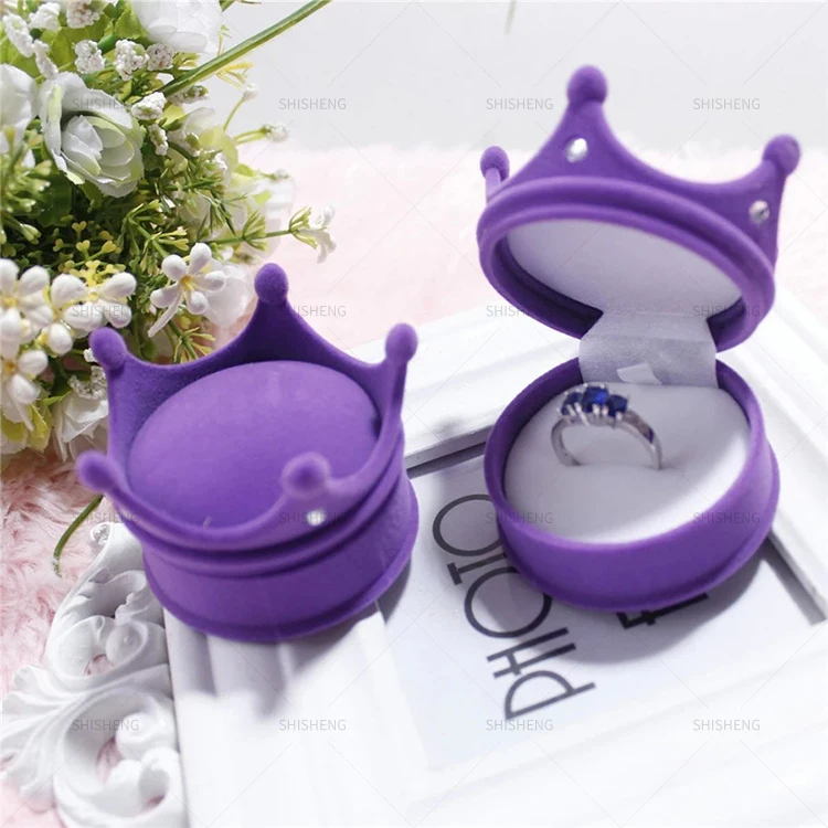 SHI SHENG Wholesale Small Square Wedding Earrings Ring Box Jewelry Packaging Organizer Storage Crown Shape Gift Velvet Box