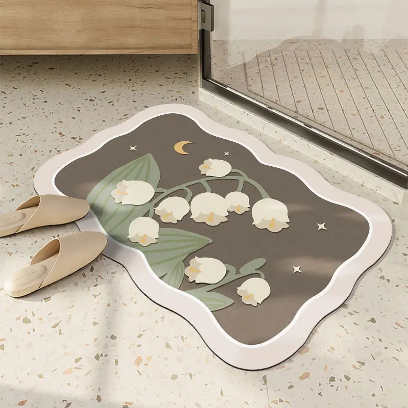 Modern minimalist small fresh flower foot mat bathroom absorbent quick drying foot mat foyer easy to clean soft floor mat