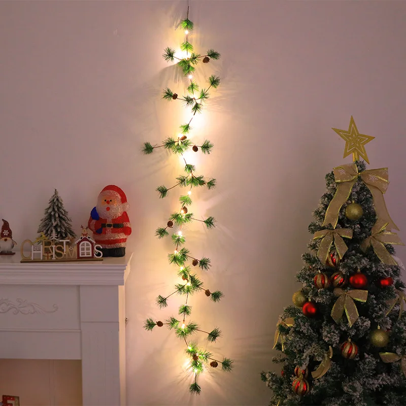2024 New A mazon led Christmas rattan string light long pine cone pine red fruit bell garland shopping mall decorative lights