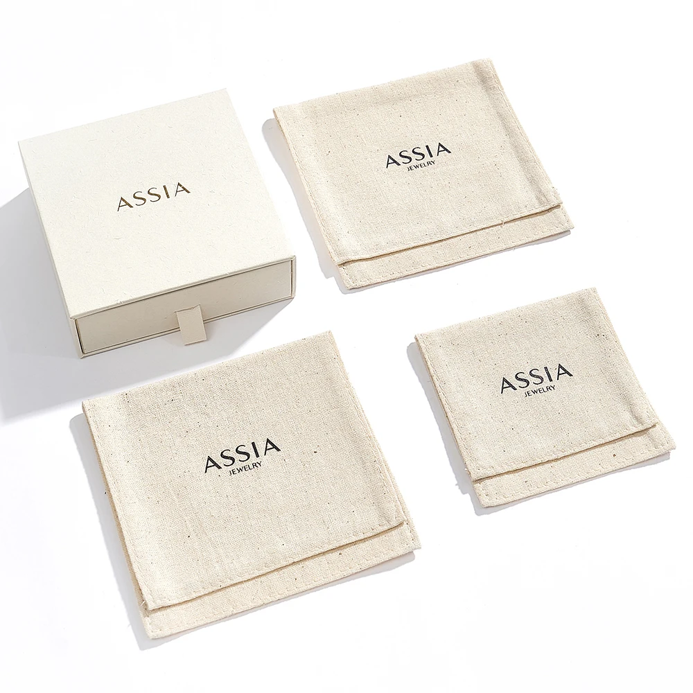 Boyang Custom Logo Recycled Small Envelope Flap Cotton Gift Jewelry Bag Pouch