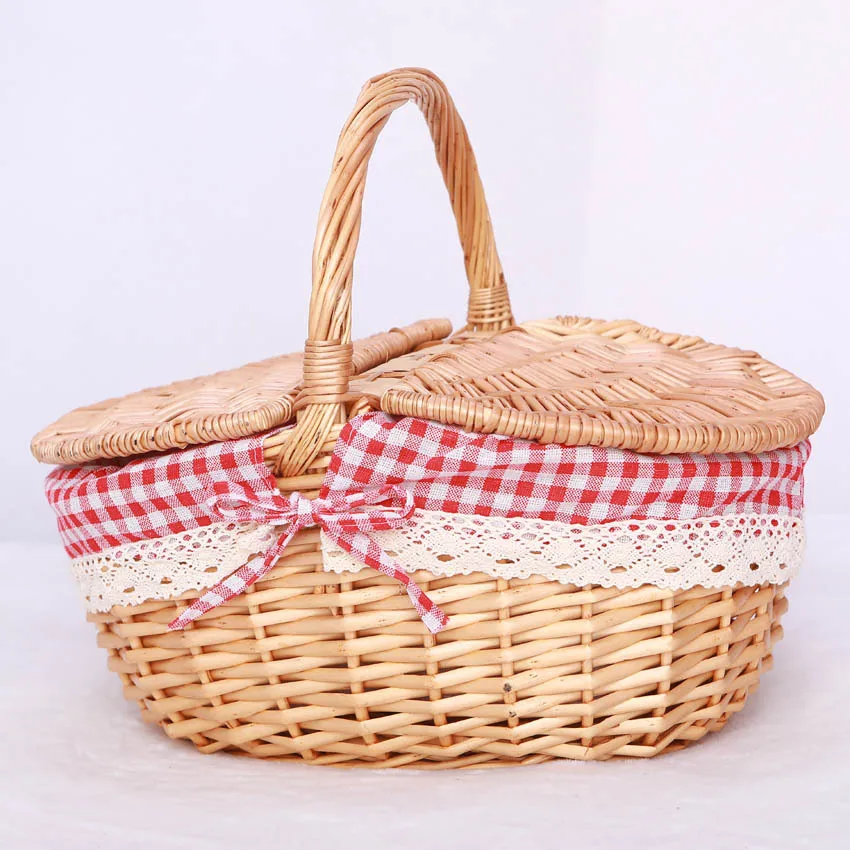 Wholesale Country Style Insulated Wicker Picnic Basket Hamper with Lid and Handle & Liners